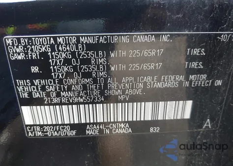 2017 Toyota Rav4 Xle from USA, damaged, VIN 2T3RFREV9HW557334